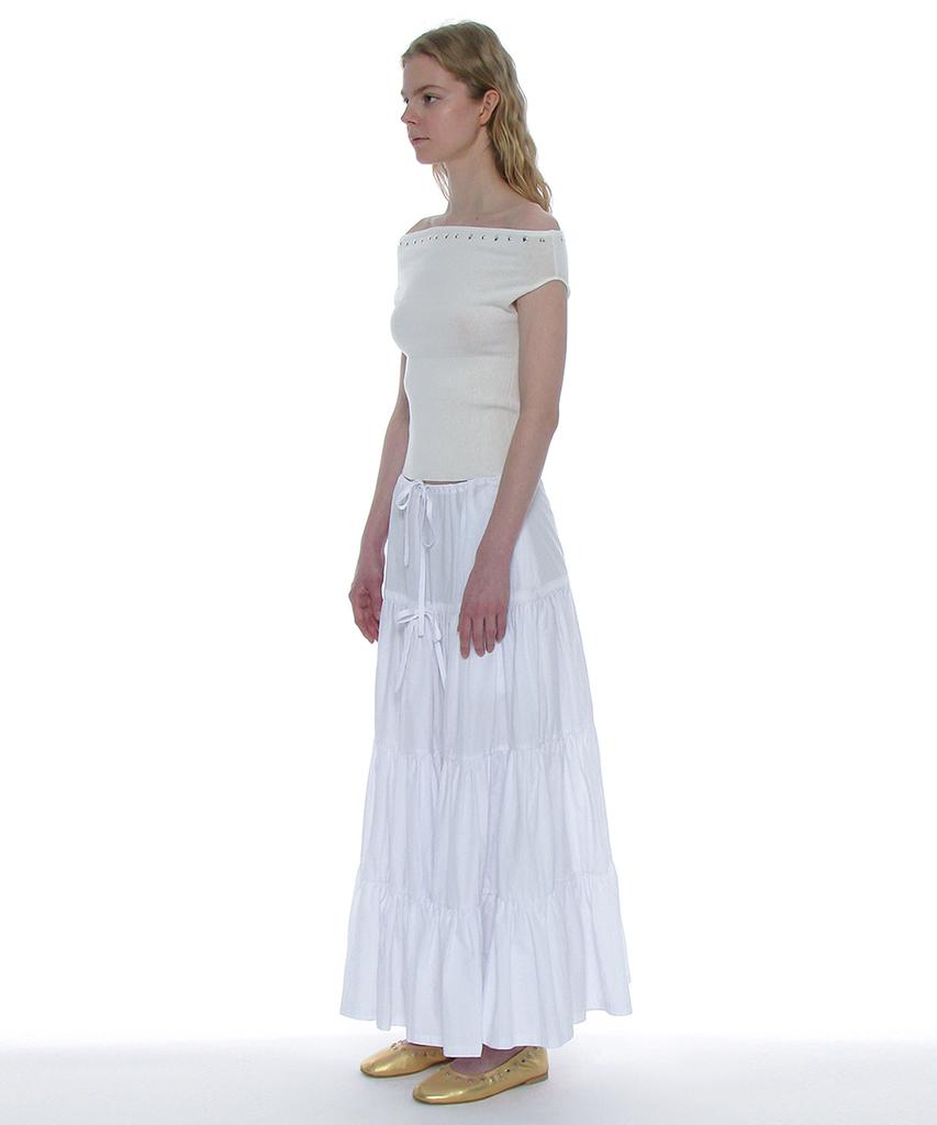PARTIMENTO WOMEN Studded Off-Shoulder Knit Top_Ivory