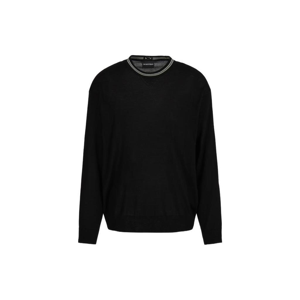 Emporio Armani FW23 Вязаный свитер с полосатой отделкой, круглым вырезом и длинными рукавами, мужской свитер, черный 6R1MXG-1MNGZ-0999