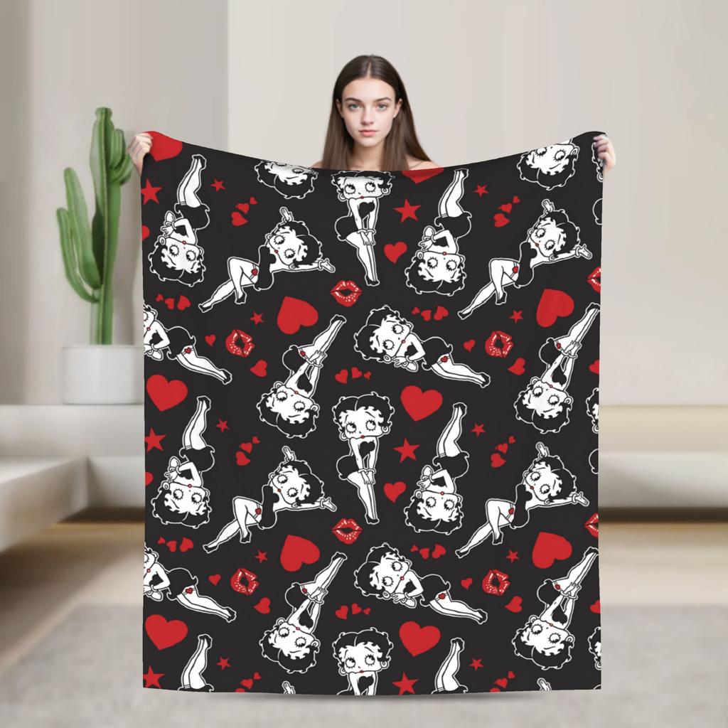 Warm Blanket Airplane Travel B-Bettys Boops Bedding Throws Flannel Bedspread For Home Decor Graphic Sofa Bed Cover