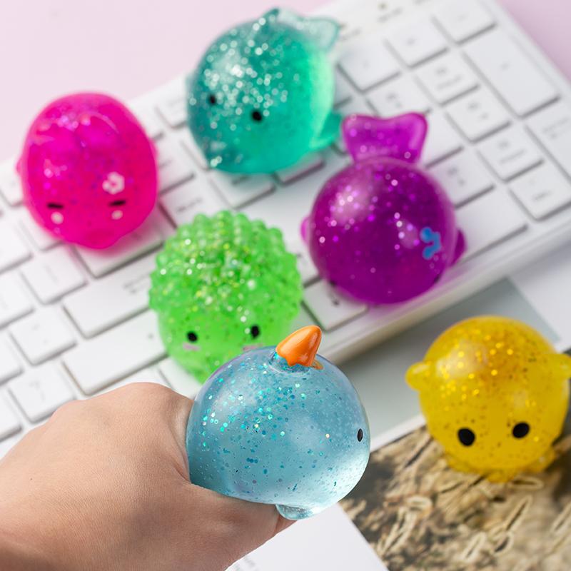 Многоцветные Гигантские Блестящие Моти Сквиши Игрушки Мячики для Снятия Стресса Милые Морские Животные Сенсорные Сжимаемые Фиджет Игрушки Для Взрослых Детей