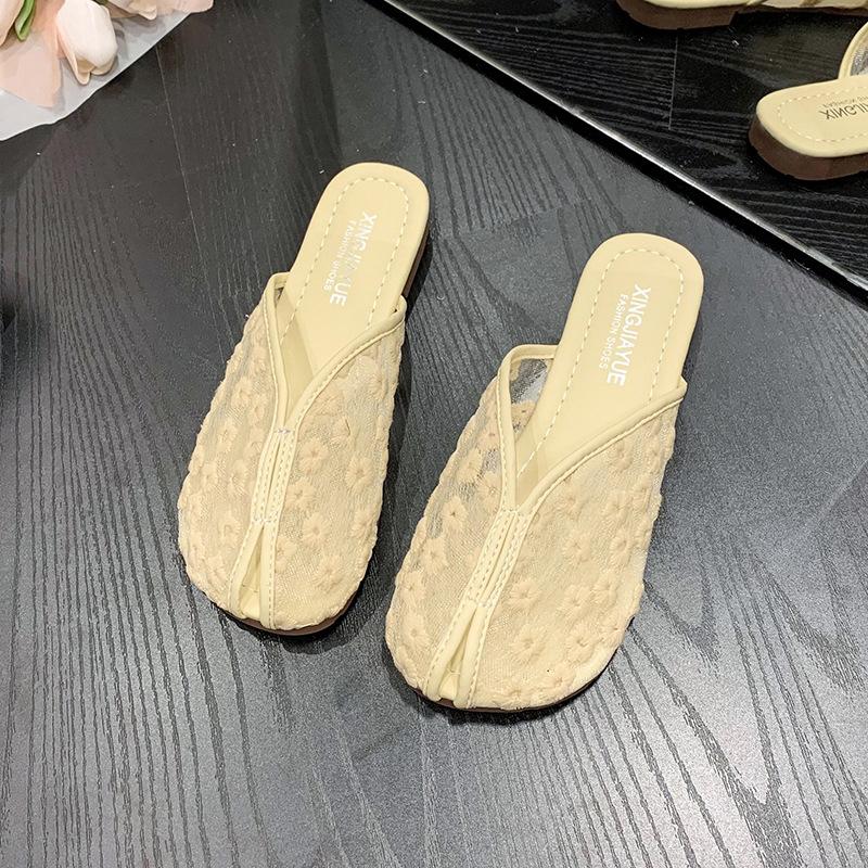 Летняя новая обувь на мягкой подошве, повседневные полушлепанцы, ленивые, с юбкой, сандалии, сетчатая дышащая обувь, шлепанцы с закрытым носком для женщин