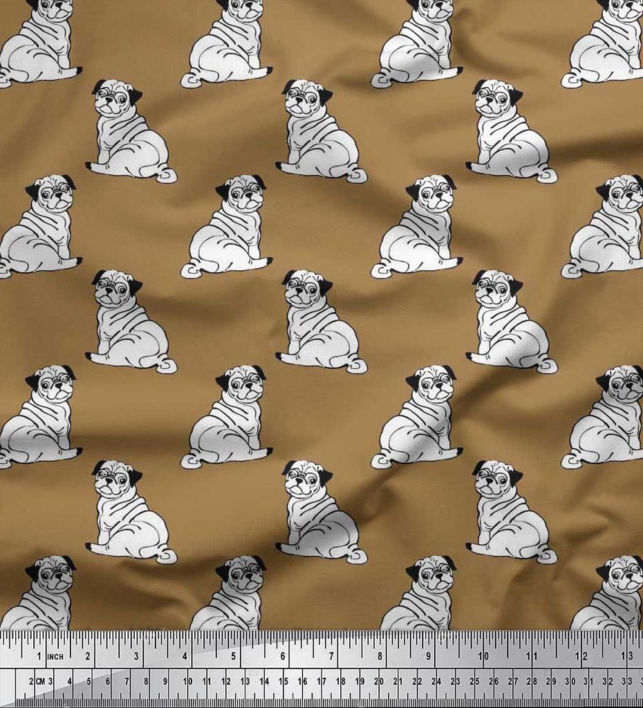 Soimoi Japan Crepe Satin Fabric Pug Dog Print Fabric by Metre 42 Inch Wide