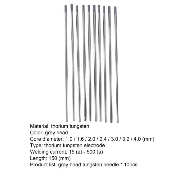 10Pcs 1.0/1.6/2.0/2.4/3.2/4.0 Tungsten Needles Complete Stable Arc No Radiation Gray-headed Tungsten Needle Group for TIG Welding