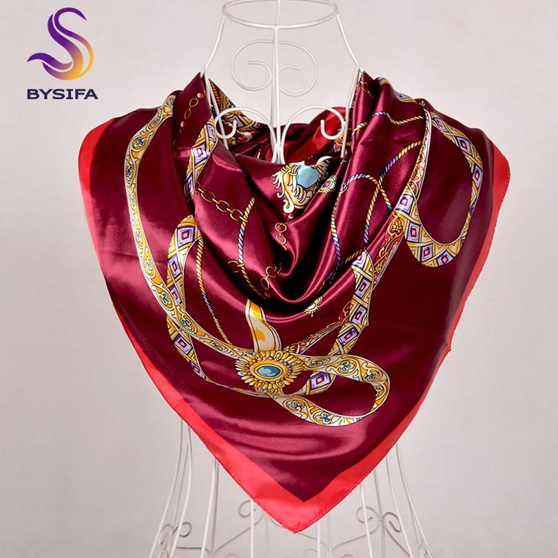 [BYSIFA] Women Scarf New Black Beige Silk Square Scarf Shawl Ladies Dot Prin Winter Scarves Bandana Spring Fall Head Scarfs Blue