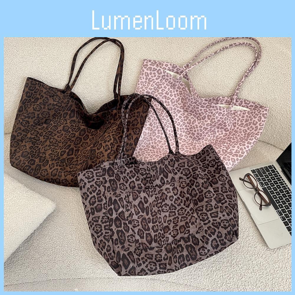 Retro Leopard Pattern Suede Tote Bag With Magnetic Closure For Street Fashion