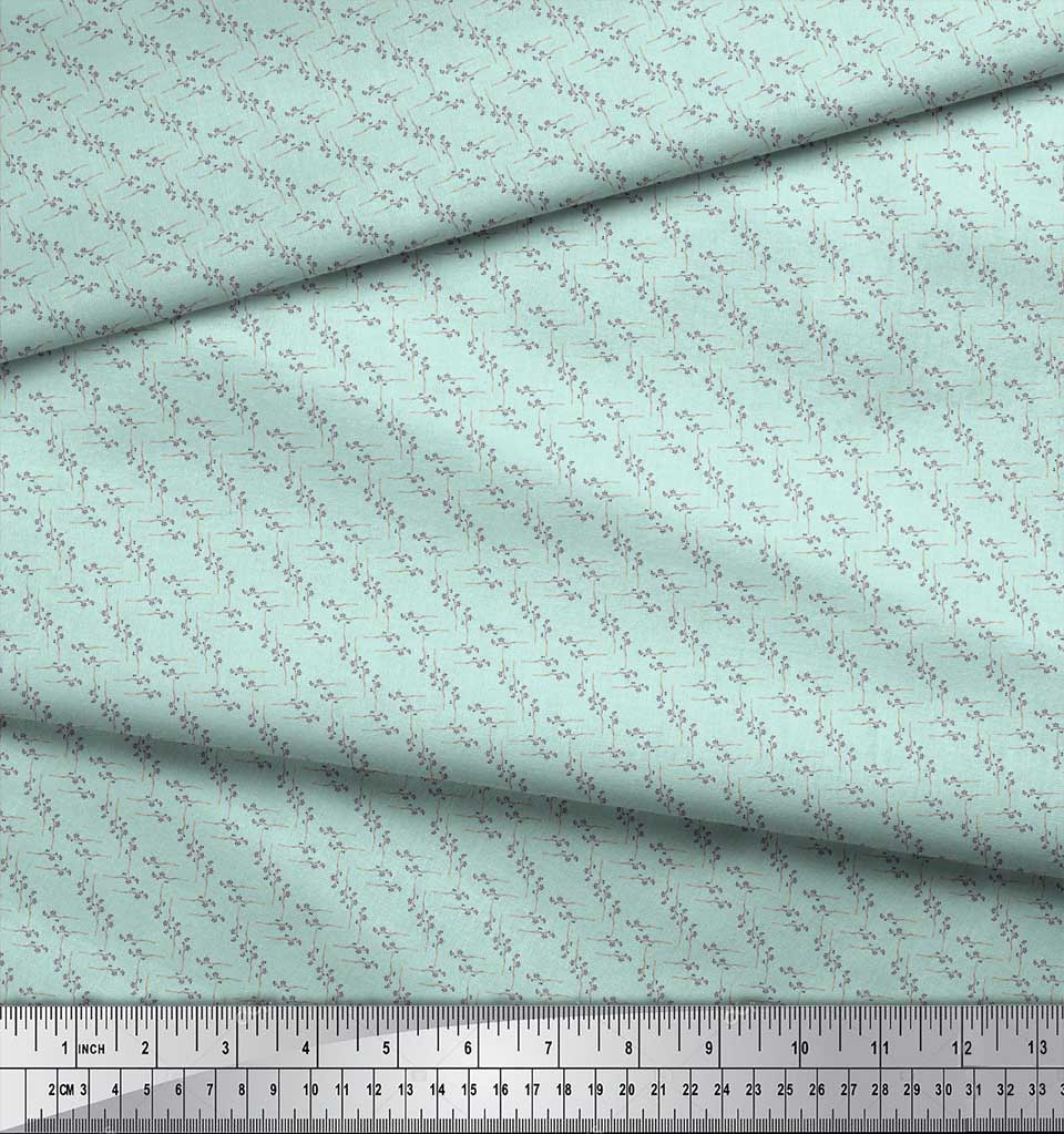 Soimoi Purple Poly Crepe Fabric Stem & Blossom Floral Print Fabric by metre 42 Inch