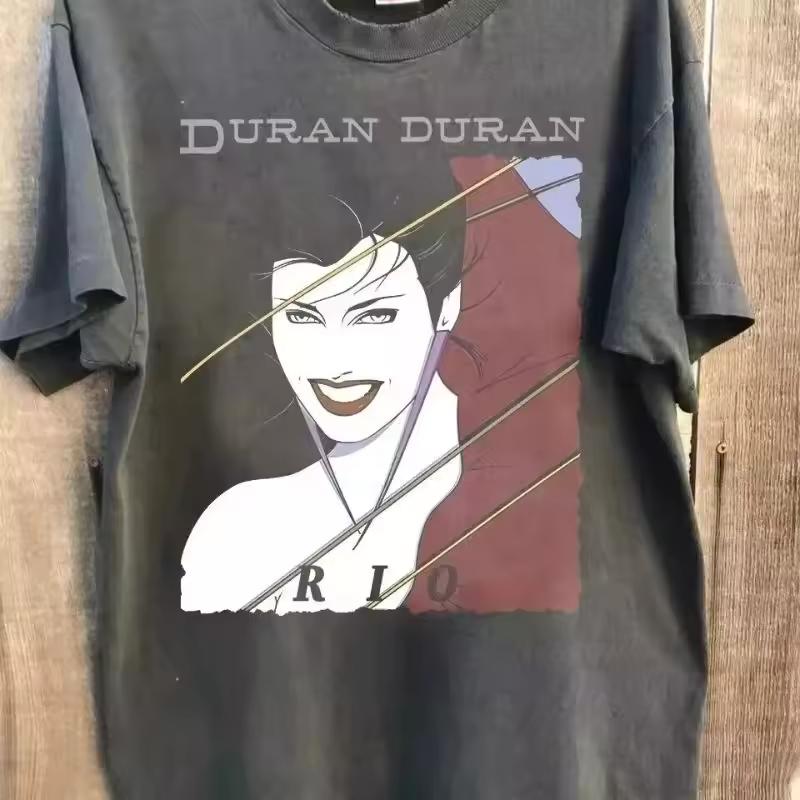 Рок винтажные футболки Duran Duran Rio Ретро футболка Принт узорная футболка Угольно-серый Летняя футболка Повседневная модная футболка Унисекс