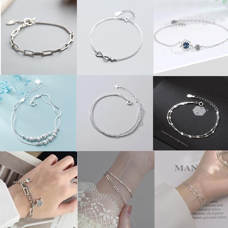 Браслет-подвеска из стерлингового серебра 925 пробы с кисточками и звездами, элегантный браслет для женщин и девочек, вечерние свадебные украшения A009