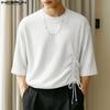 Oversized Mens Short Sleeve Side Drawstring Casual Rib T-shirts