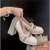 Fashion 2025Sweet Bow High Heels Slip On  Jane Shoes Women's Cute Round Shape Toe Cap Party Shoes for Women Patent Leather Pumps Tacones