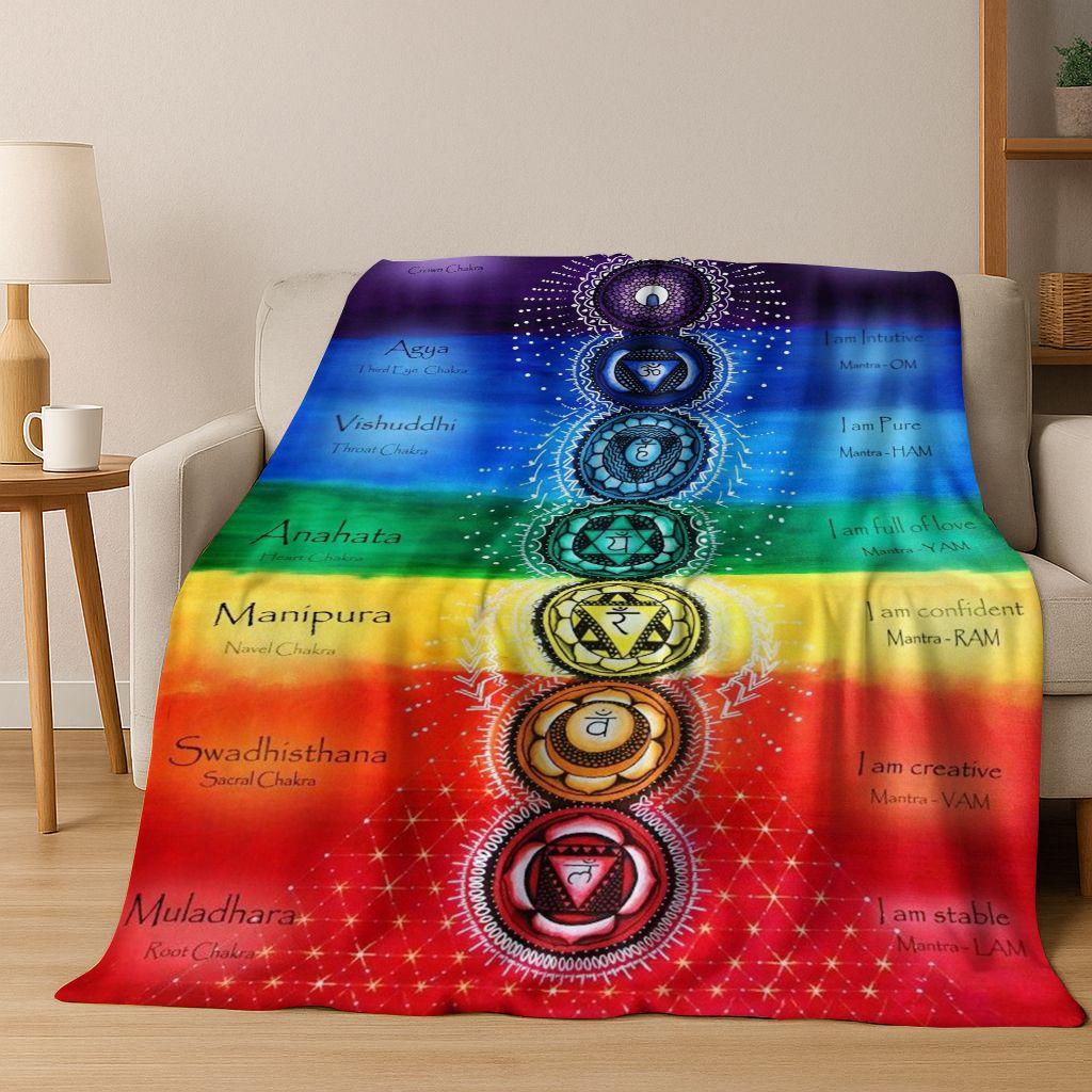 Bohemia Yoga chakra Mandala Spirit Meditation Flannel Blanket,Cozy Soft Throw Blanket for Home Bedroom Bed Sofa Cover Gift Kid