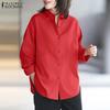 Womens Loose Turn Down Collar Long Sleeve Casual Button Blouse