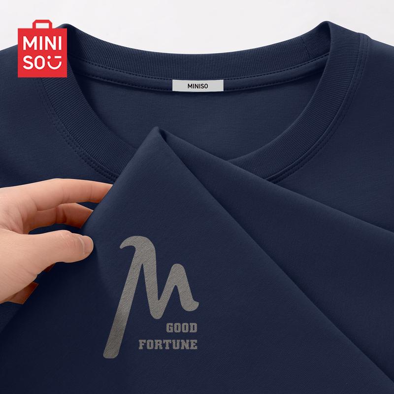 MINISO Мужская свободная хлопковая футболка с круглым вырезом, плотный хлопок