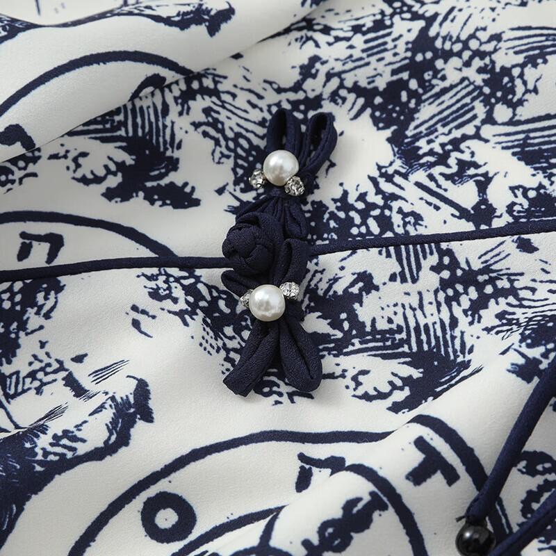Elegant New Chinese Style Ink Print Puff Sleeve Cheongsam Dress