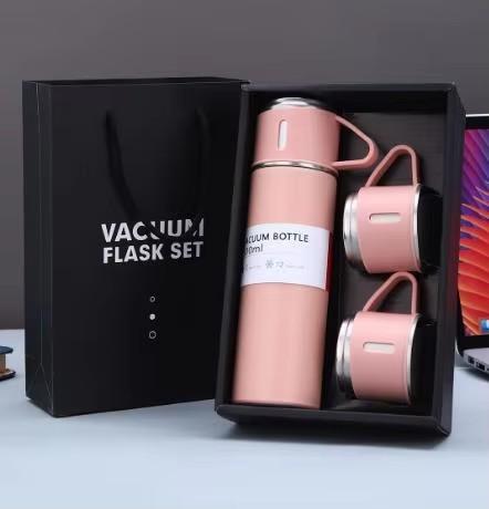 304 Stainless Steel Thermos Gift Set with 3 Interchangeable Lids & Handle,Keeps Hot & Cold,Portable Travel Cup for Men & Women