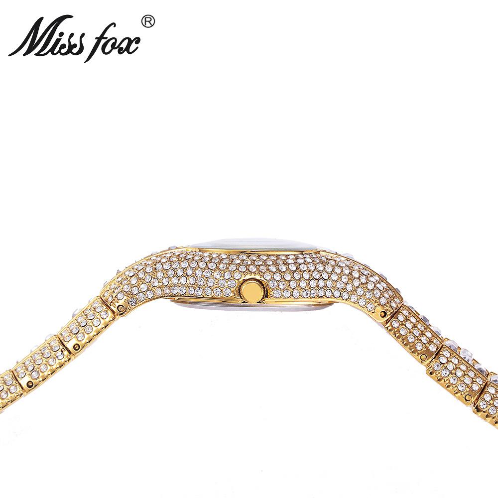 Часы MISSFOX для женщин, роскошные, Iced Out Bling, кварцевые наручные часы, модные, радужные, с бриллиантами, ювелирные изделия, женские часы