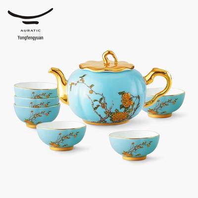 Фарфоровый чайный набор Yongfengyuan Madam Porcelain West Lake Blue, 8 предметов