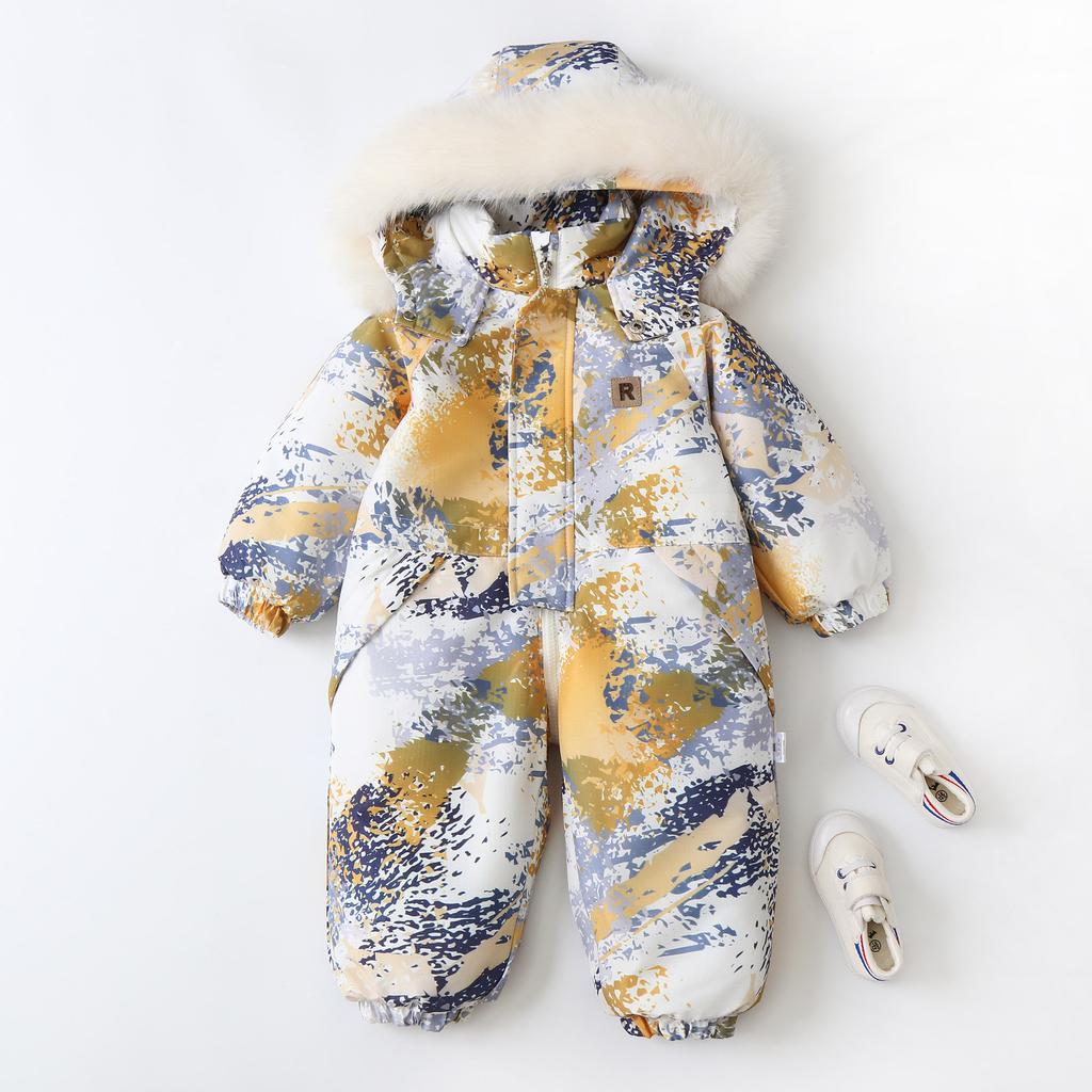 Baby Autumn Winter Ski Suit Thicken Baby Jumpsuit Warm Children Clothing Set Waterproof Hooded Boys Overalls New Baby Girls Snowsuit 2024 New