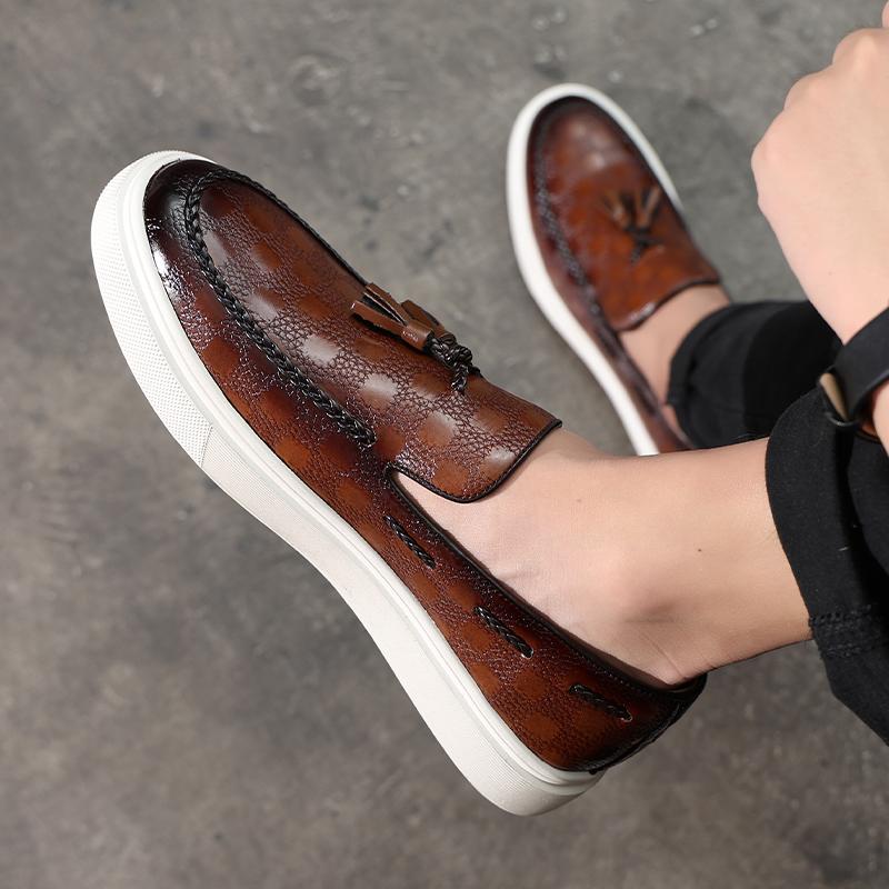 Новые черные мужские кроссовки Slip-On Solid Tassels Brown Platform Shoes Men's Vulcanize Shoes Size 38-46