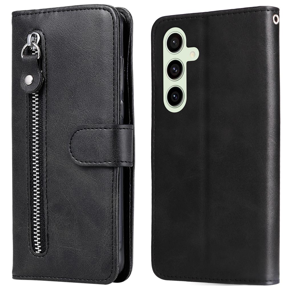 For Samsung Galaxy S24 FE Case PU Leather Stand Phone Cover with Zipper Pocket