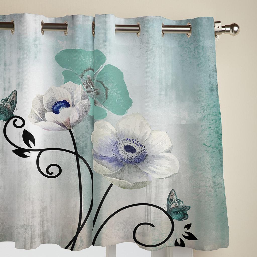 Watercolor Flower Butterfly Window Curtains for Living Room Bedroom Curtain Modern Kitchen Blinds Drapes Curtains