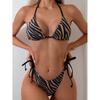New Sexy Tight Fitting High Elasticity Printed Zebra Stripe Lace Up Neck Hanging Bikini Triangle Split Swimsuit Set