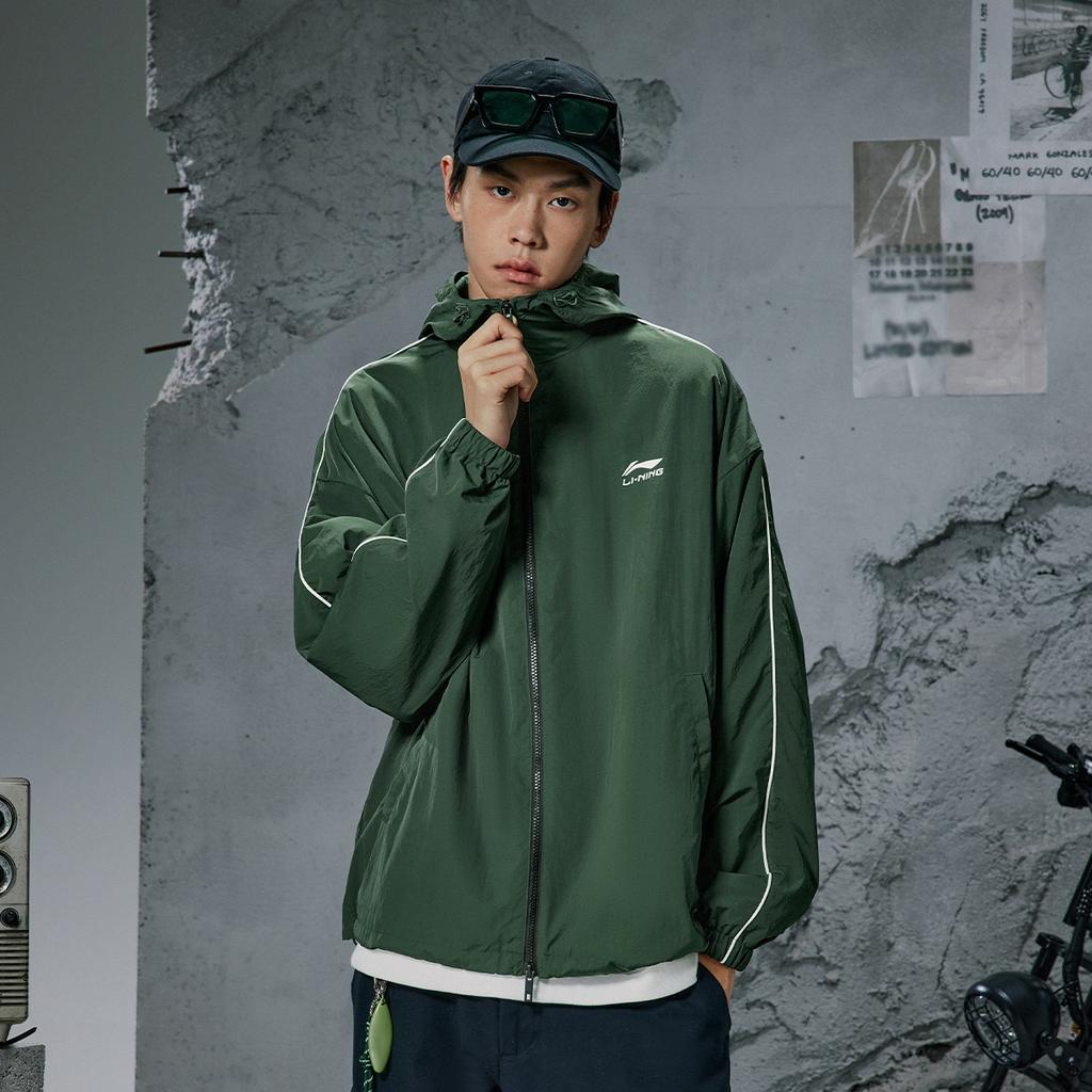 Серия спортивного стиля жизни Li Ning Толстовка с капюшоном с логотипом на молнии Повседневная ветровка Унисекс Верхняя одежда AFDVH29-3
