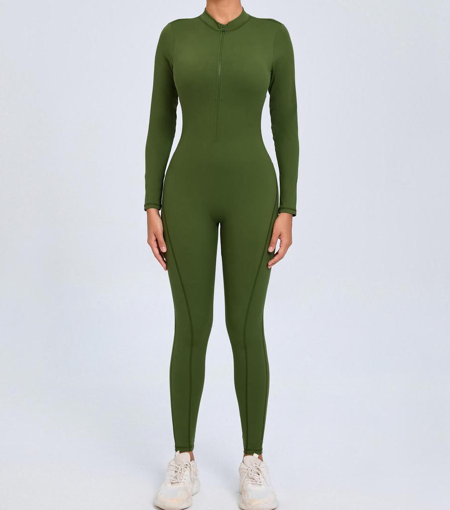 European & American Zipper Long Sleeve Yoga Jumpsuit - Women's Nude Feeling Fitness Bodysuit