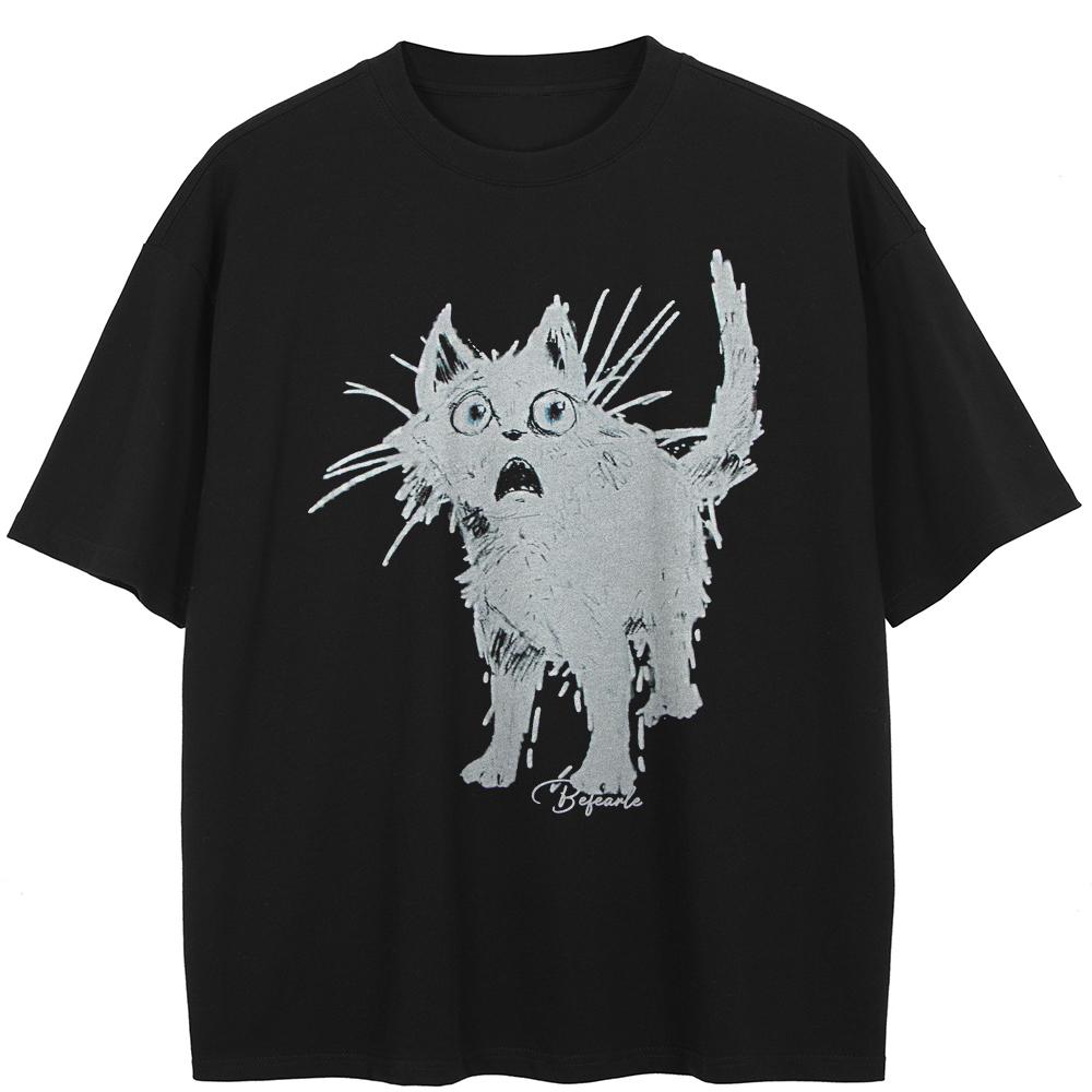 Streetwear Футболка с графическим принтом 'Паникующий Кот' Хлопковая футболка Унисекс Топы Футболки Летняя с коротким рукавом Футболка - Мужская летняя хлопковая с графи...
