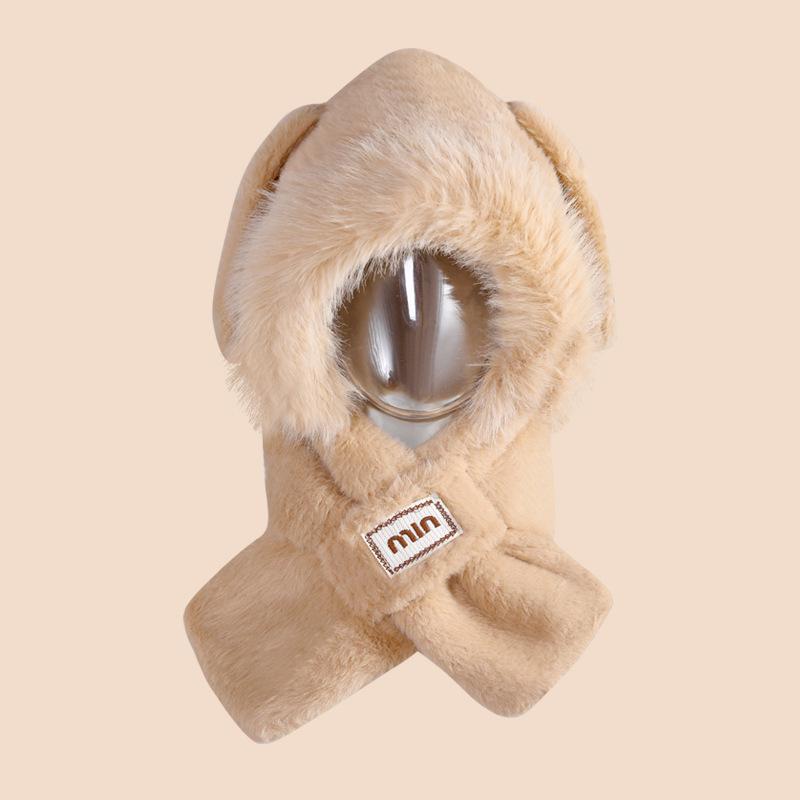 Women's Cozy Fox Ear Plush Hat with Integrated Scarf - Warm, Soft Lei Feng Design for Autumn and Winter. Perfect Ear Protection for Students.