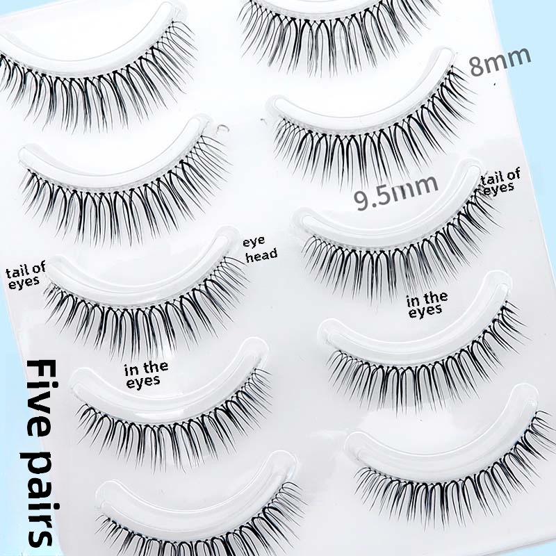 Meiliyue Japanese Style 5 Pairs Slender Cartoon False Eyelashes with Transparent Stem