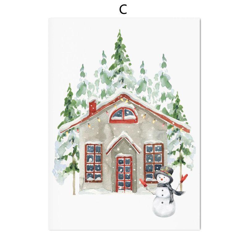 Рождественские праздничные украшения, деревенский дом, лесной олень, лесные постеры и принты, зимняя настенная живопись на холсте, Рождественский декор