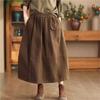 Woman Autumn Vintage Style Elasticated Waist A-Line Skirt Fashion Solid Color Casual Retro Skirt