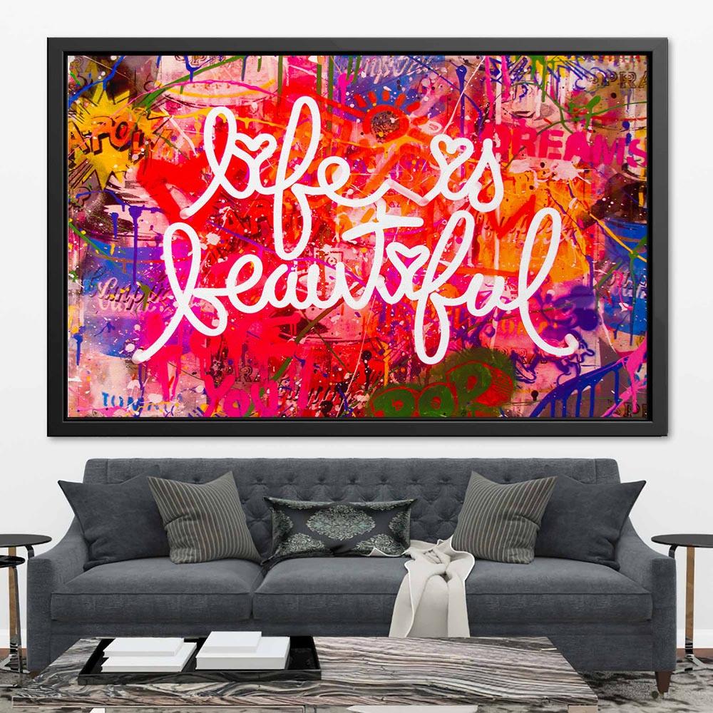 Bansky Wall Art Life Is a Beautiful Poster Вдохновленный стиль Картина маслом Украшение дома Бэнкси Поп-Арт