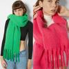 Luxury Cashmere Bright Green Women Solid Scarf Winter Shawl and Wrap Bandana Pashmina Tassel Female Foulard Thick Blanket