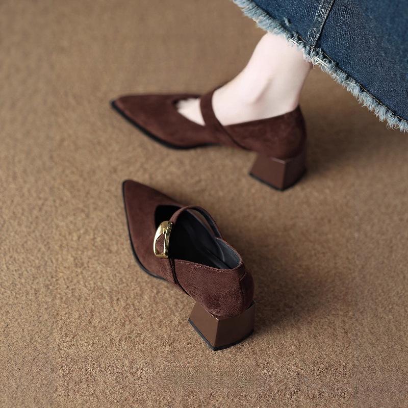 Французские ретро туфли Мэри Джейн на высоком каблуке - Изысканный стиль Весна/Осень 2025 для женщин с острым носком, идеально подходят к юбкам.