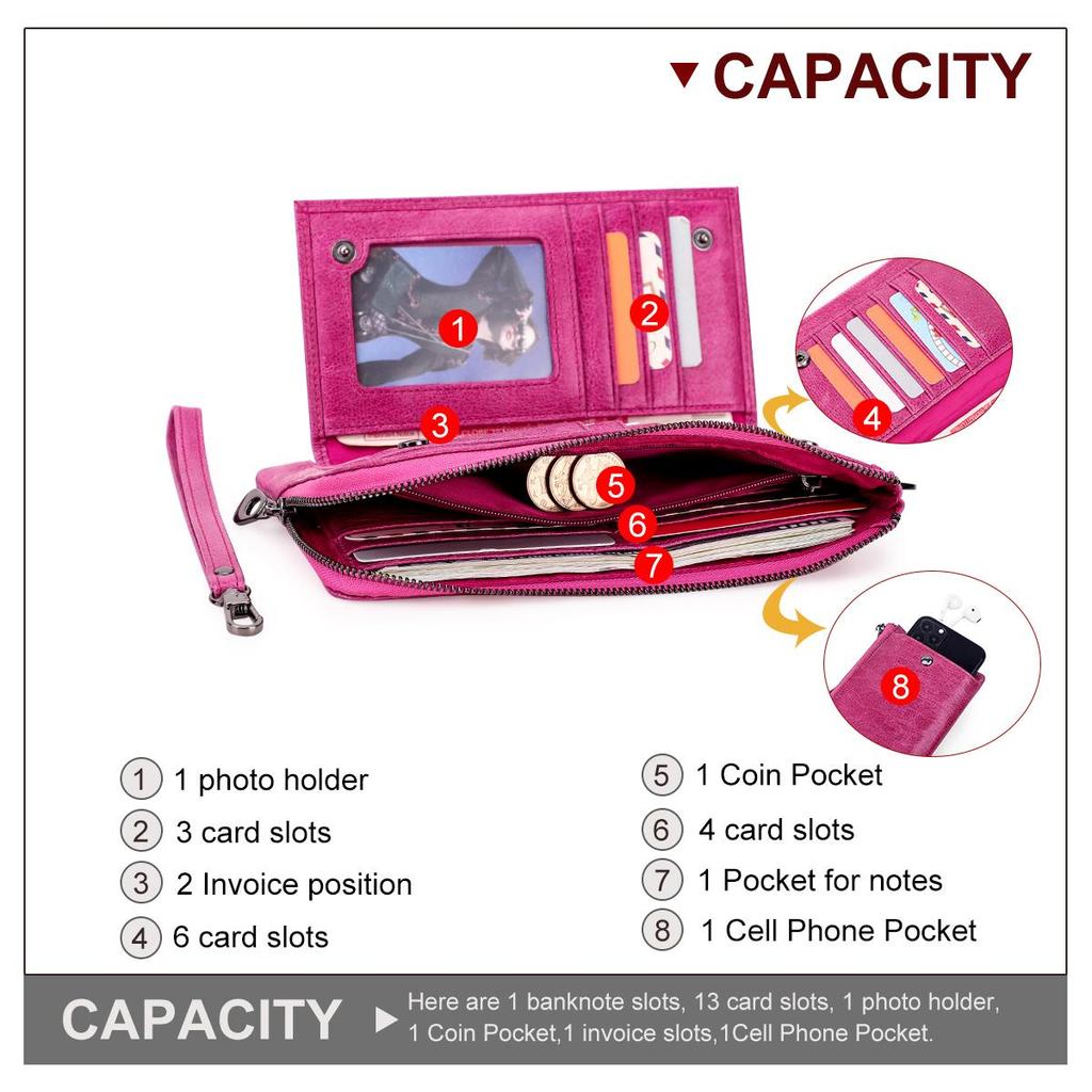 CONTACT'S Genuine Leather RFID Men's Wallet Long Male Purse Man's Clutch Wallets Card Holders