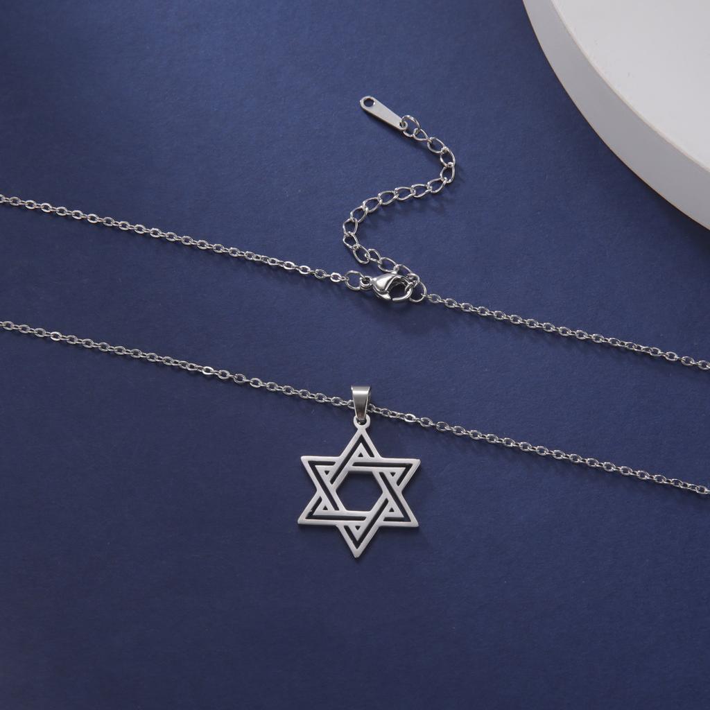New Fashion Star of David Pendant Necklace Simple Stainless Steel Necklace Jewelry Gift Wholesale