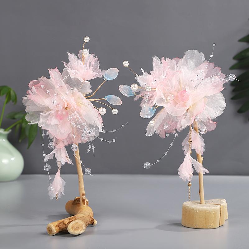 Заколки для волос в виде цветка, вилки, китайские аксессуары для волос ханьфу для женщин, вилка-шпилька ручной работы, винтажные свадебные украшения для волос в стиле ретро, короны для девочек и женщин