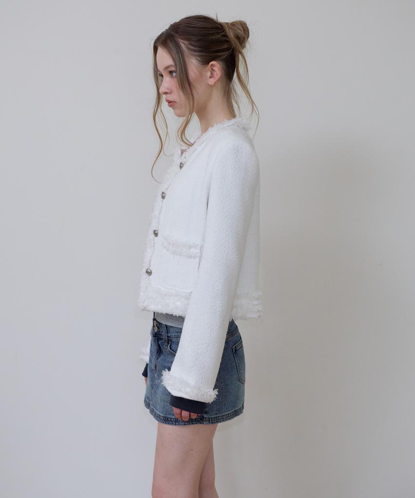 ROSEFRANTZ Soft Fringe Tweed Jacket [Ivory]