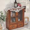 40*35*16cm1pc Vintage Double Door cosmetics&souvenir&Cup Sorting Storage Cabinet with Two Drawers,Nordic Style Household Wooden Cabinet.