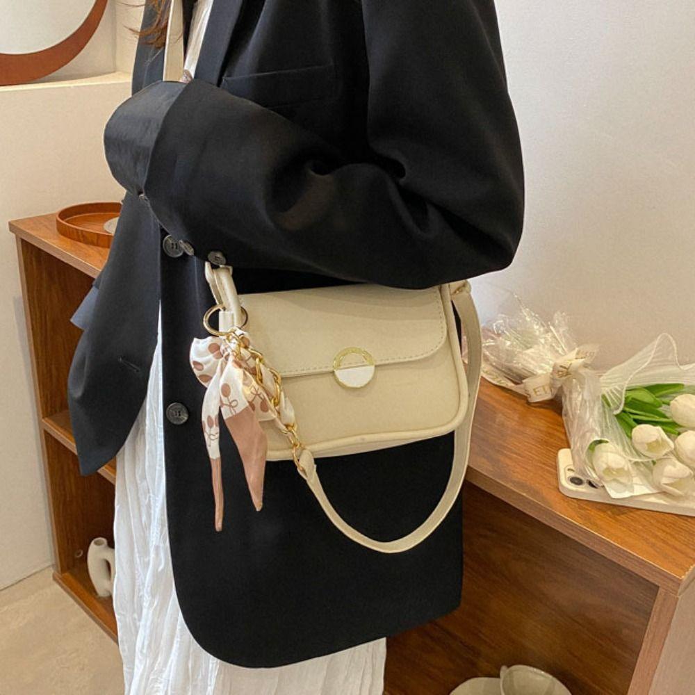 Large Capacity Small Square Bag with Ribbon Chain Crossbody Bag Leather Shoulder Bag Mobile Phone
