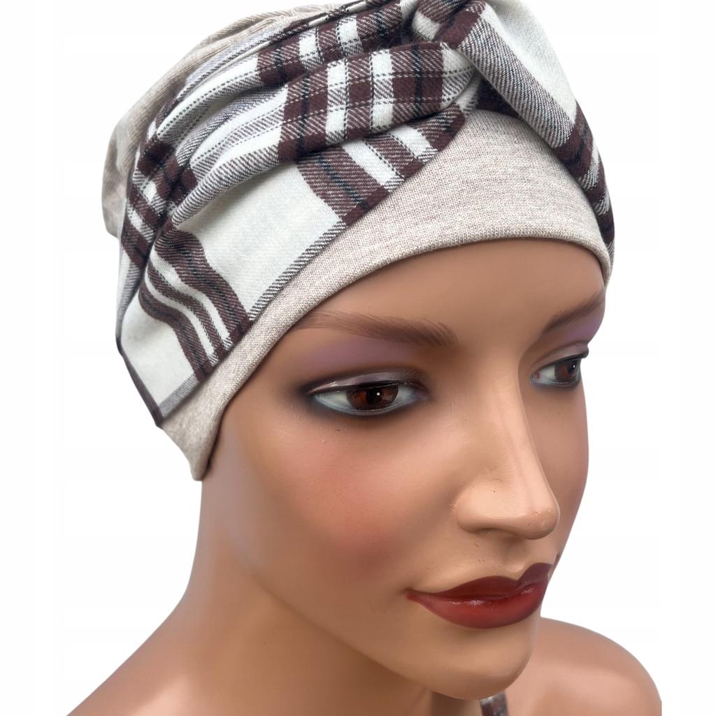 Turban Damski Lena Jasny Beż Sweterkowa 531 Jesień Także Po Chemioterapii