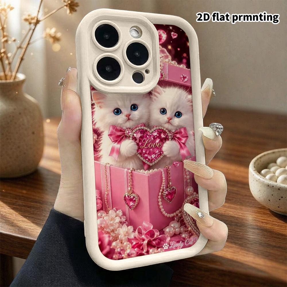 Phone Case: 2D flat design suitable for iPhone 18 17 16 15 14 13 Pro tiered protective case, heart-shaped gems, Christmas and Halloween gift