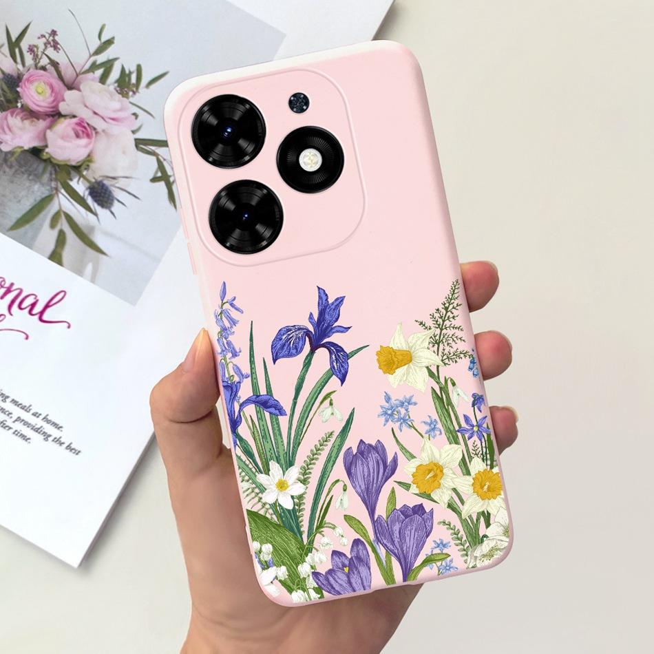 Чехол для Tecno Spark Go 2024 Милый Цветочный Узор Сердечки Конфетный Цвет Мягкий Силикон Тонкая Задняя Крышка Телефона Для Spark Go (2024) BG6