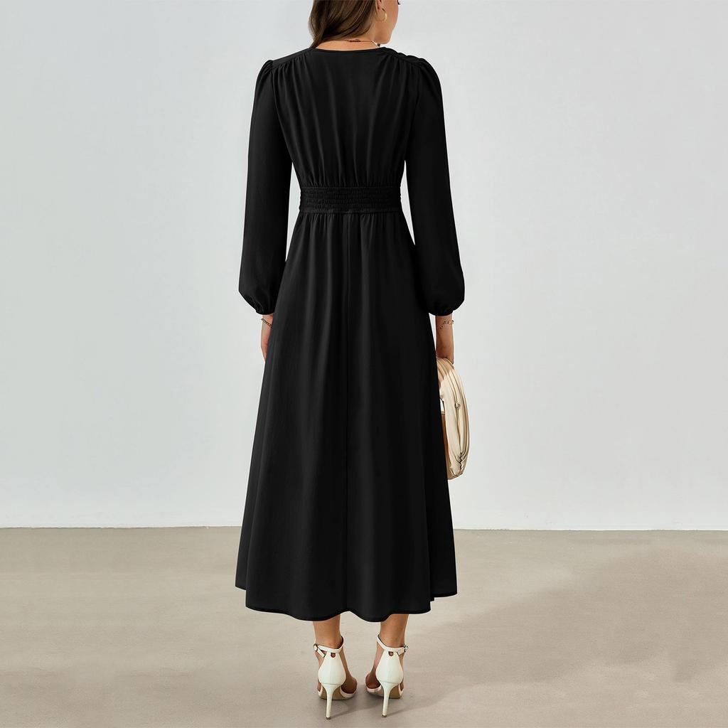 Женские модные свободные повседневные платья с V-образным вырезом и высокой талией