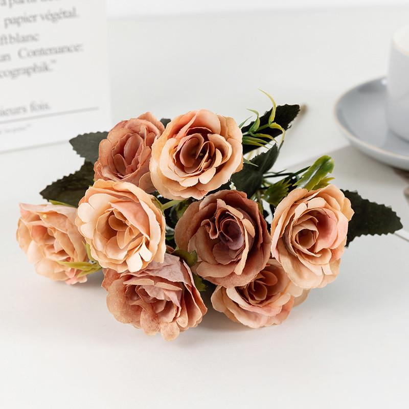 Romantic Rose Flower Bouquet Fake Silk Floral Decor For Wedding And Home