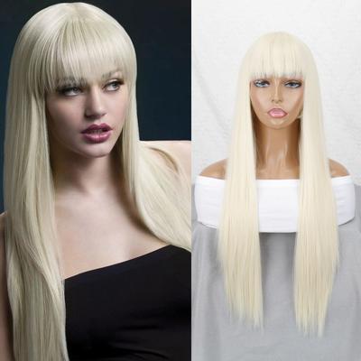 Синтетический парик Длинные прямые волосы Рисовый белый парик для женщин Натуральные прямые волосы Синтетические длинные черные, розовые, красные парики