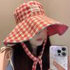 Dopamine Bucket Hat Women's High Sense Summer New Hat Plaid Visor Big Brim Sun Protection Hat