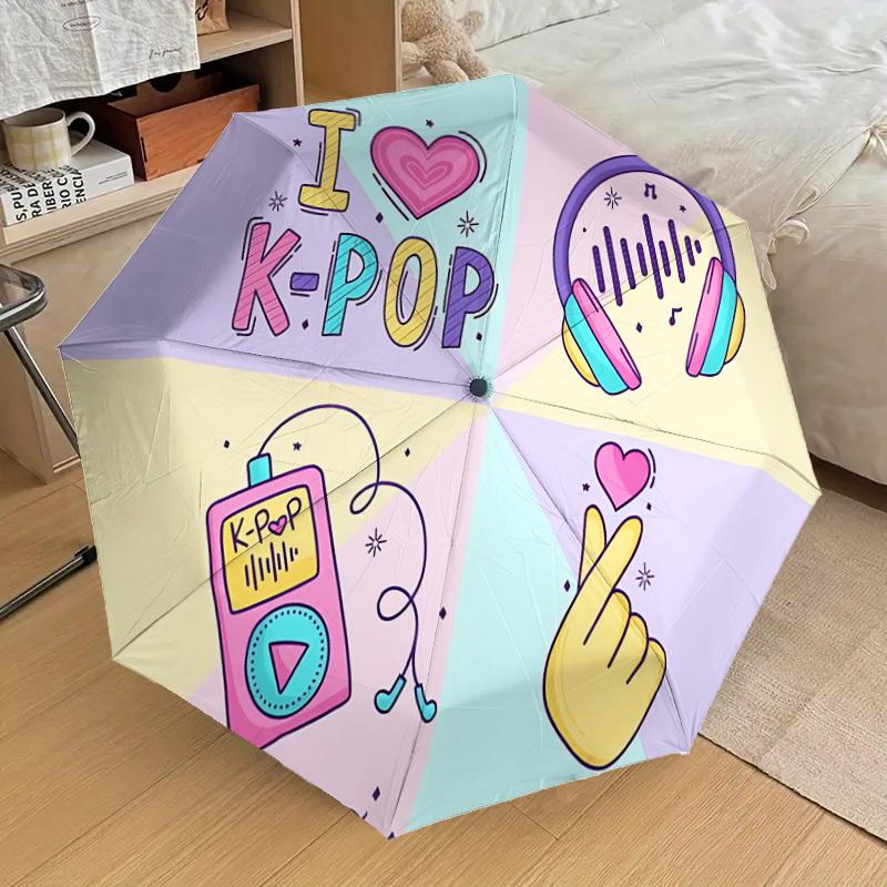 1 шт. K-pop Зонт с автоматическим открытием/закрытием «Я люблю K-pop», ветрозащитный, 8 спиц, прочный купол, долговечные спицы, модный дизайн, аксессуар для улицы, забавный Подарок